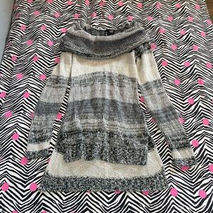 Ultra Flirt Gray and Cream Cowl Neck Sweater